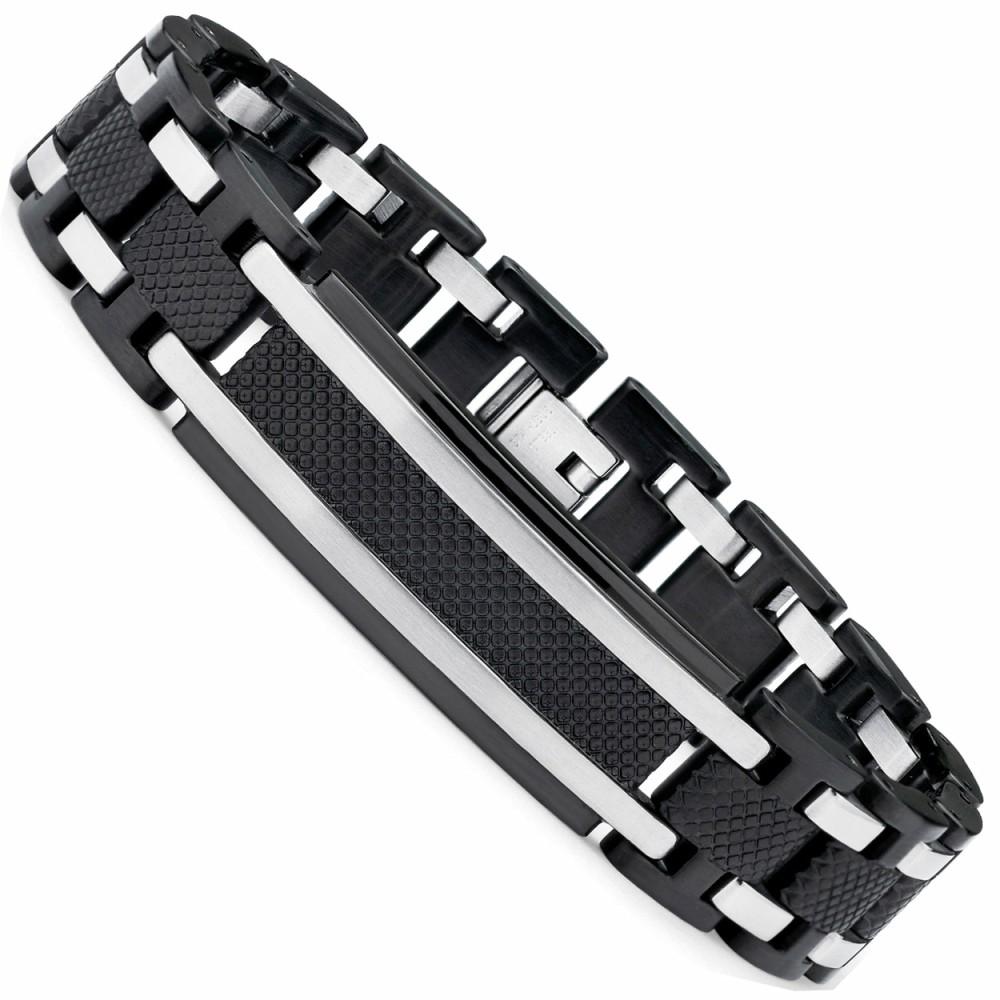 Bracelets | Men's Two Tone Black Stainless Steel ID Bracelet 8.25 Can be sized down