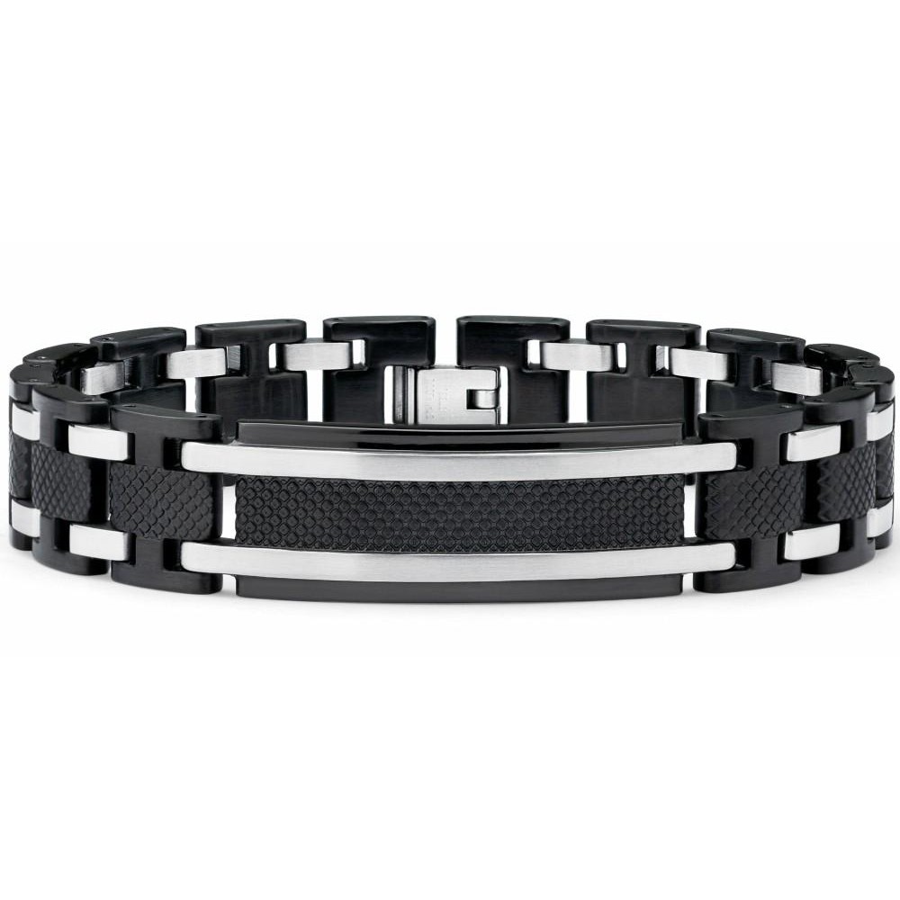 Bracelets | Men's Two Tone Black Stainless Steel ID Bracelet 8.25 Can be sized down