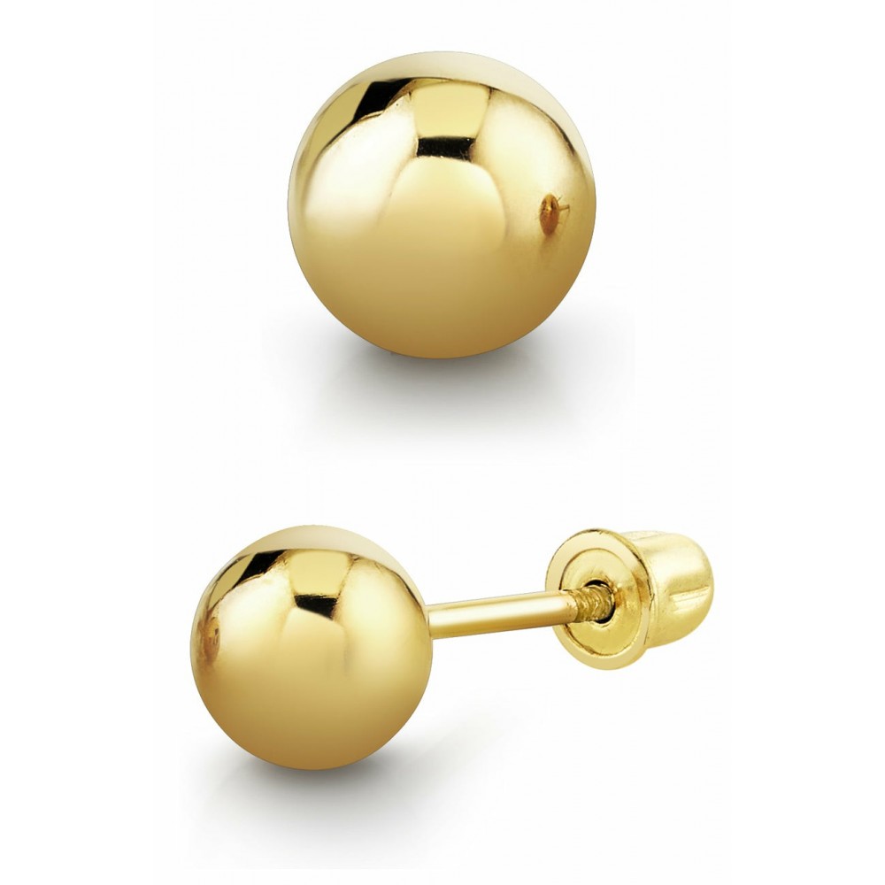 Earrings | 14K Solid Gold Round Ball Stud Earrings Screw-back Yellow