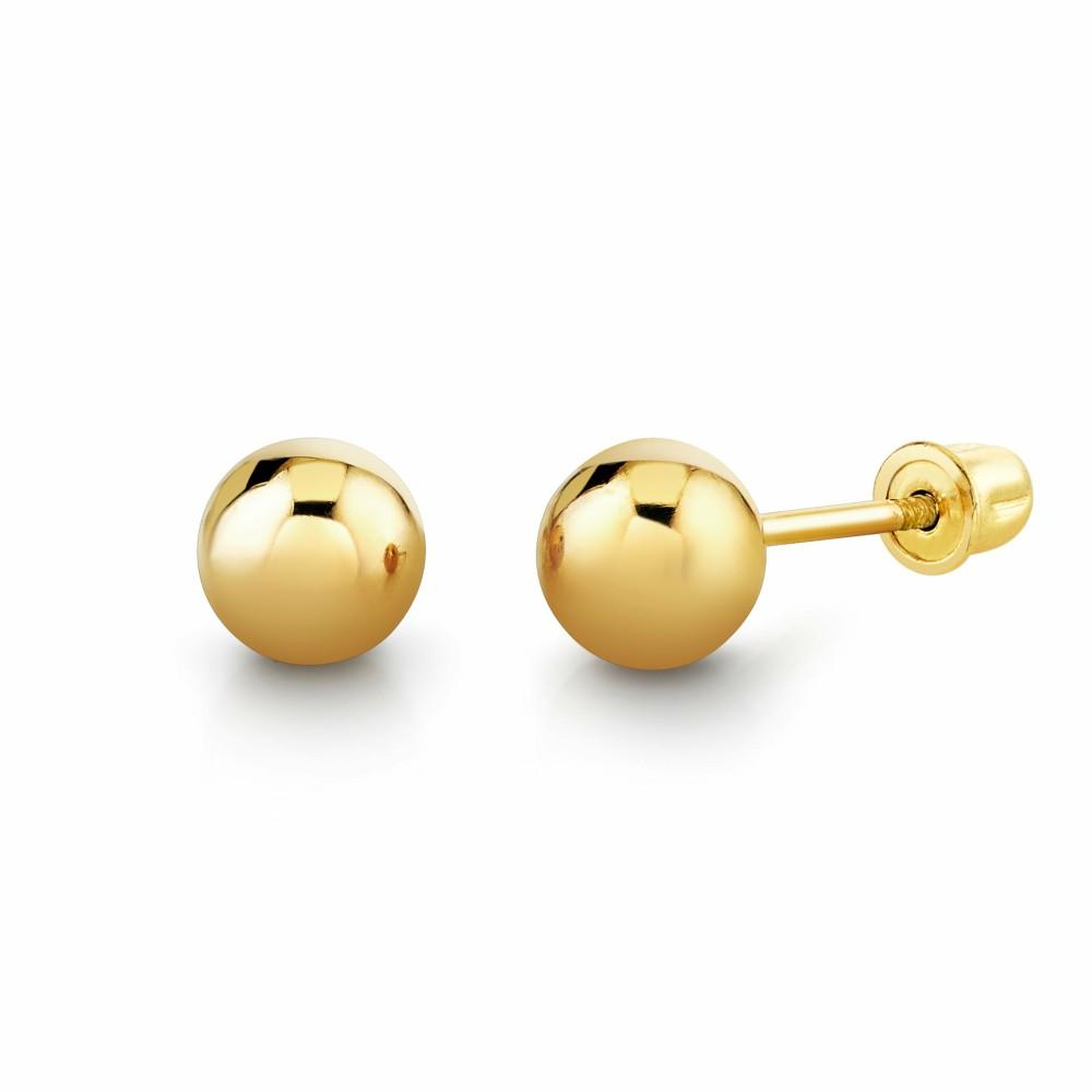 Earrings | 14K Solid Gold Round Ball Stud Earrings Screw-back Yellow