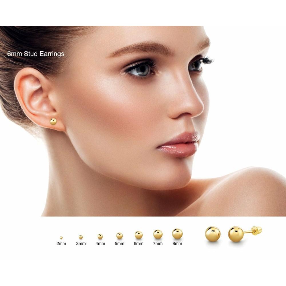 Earrings | 14K Solid Gold Round Ball Stud Earrings Screw-back Yellow