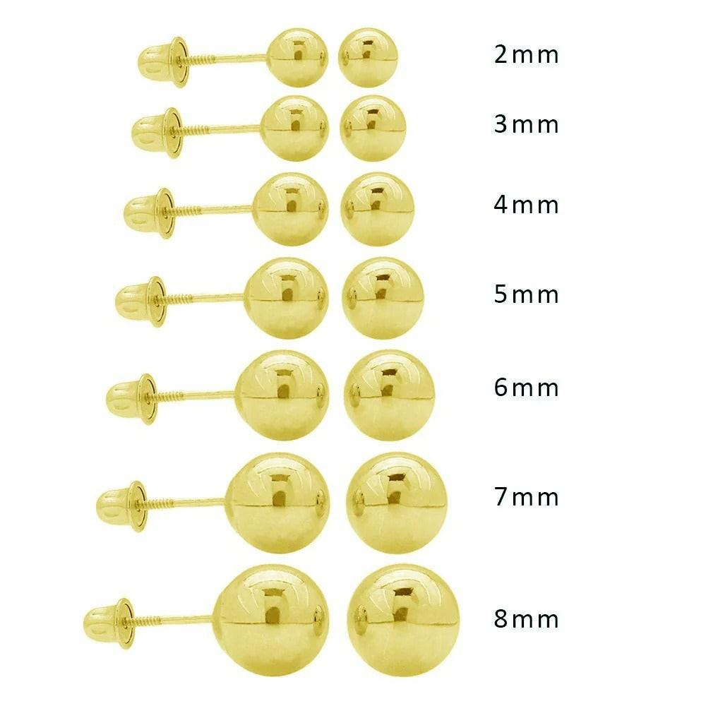 Earrings | 14K Solid Gold Round Ball Stud Earrings Screw-back Yellow