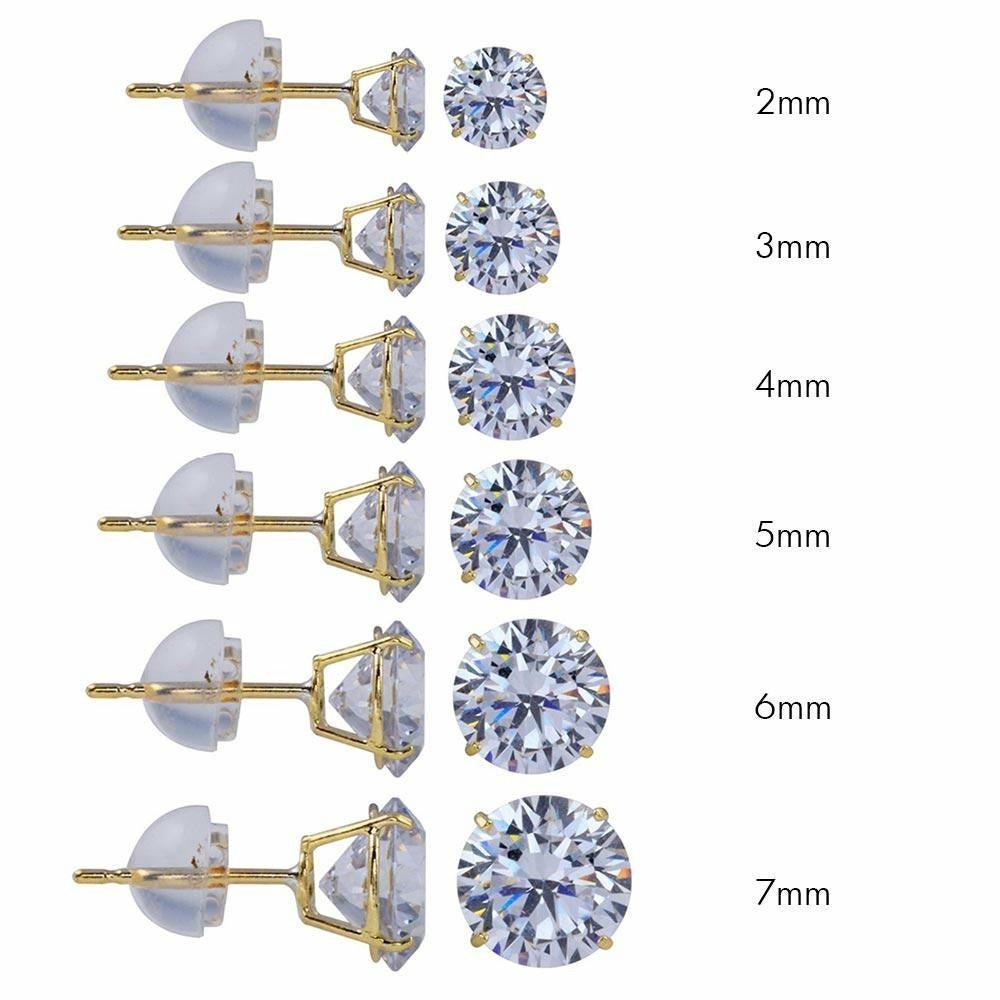 Earrings | 14K Solid Gold Round Stud Earrings Silicone Cubic Zirconia CZ