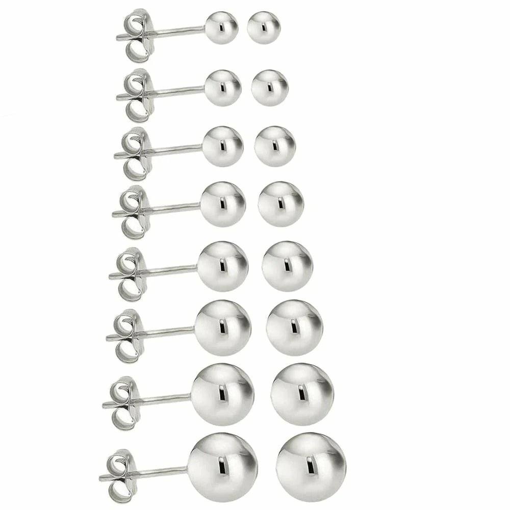 Earrings | 14K Solid White Gold Round Ball Stud Earrings Pushback