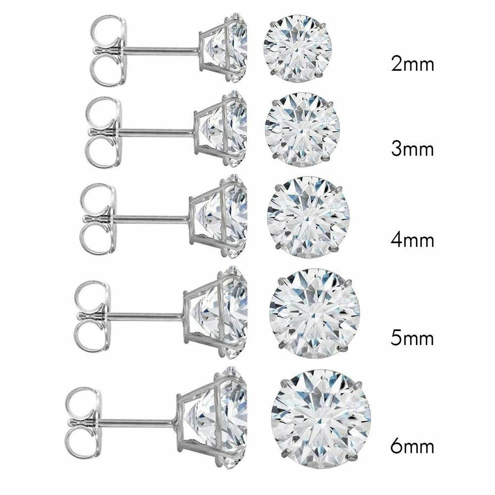 Earrings | 14K White Gold Round Stud Earrings Butterfly Cubic Zirconia CZ