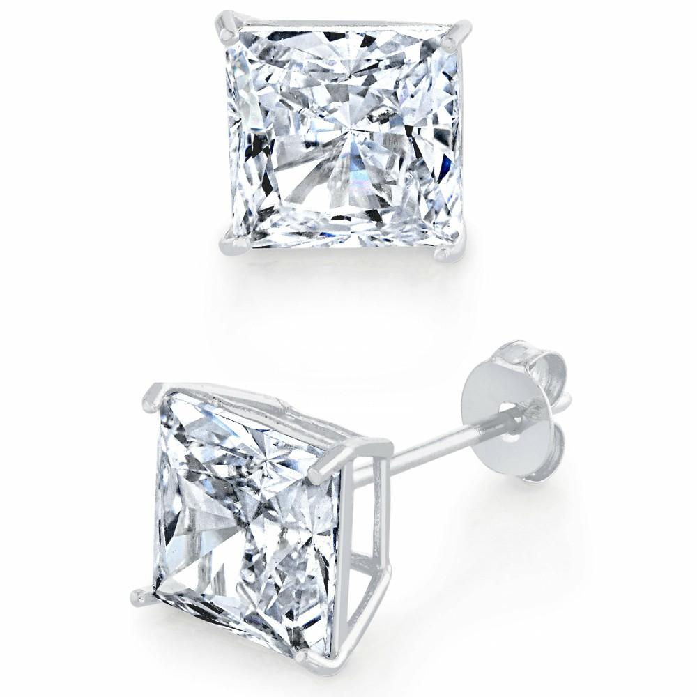 Earrings | 14K White Gold Stud Earrings Princess Butterfly Cubic Zirconia CZ