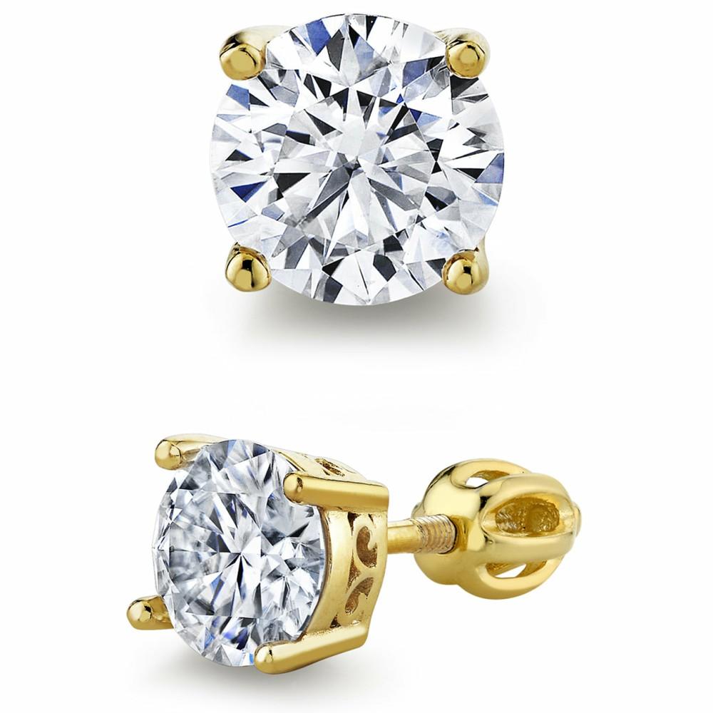 Earrings | 18K Gold Over Sterling Silver Round Brilliant Moissanite Screw Back Stud Earrings