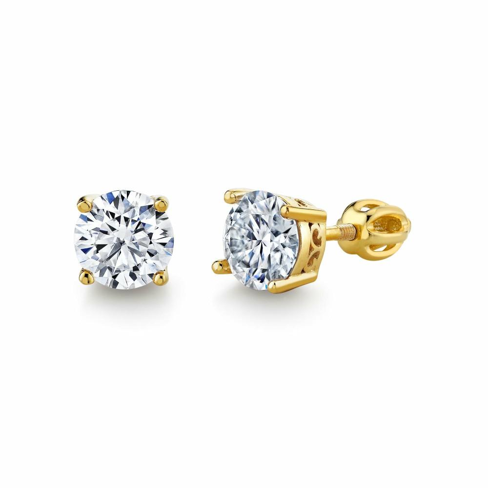 Earrings | 18K Gold Over Sterling Silver Round Brilliant Moissanite Screw Back Stud Earrings