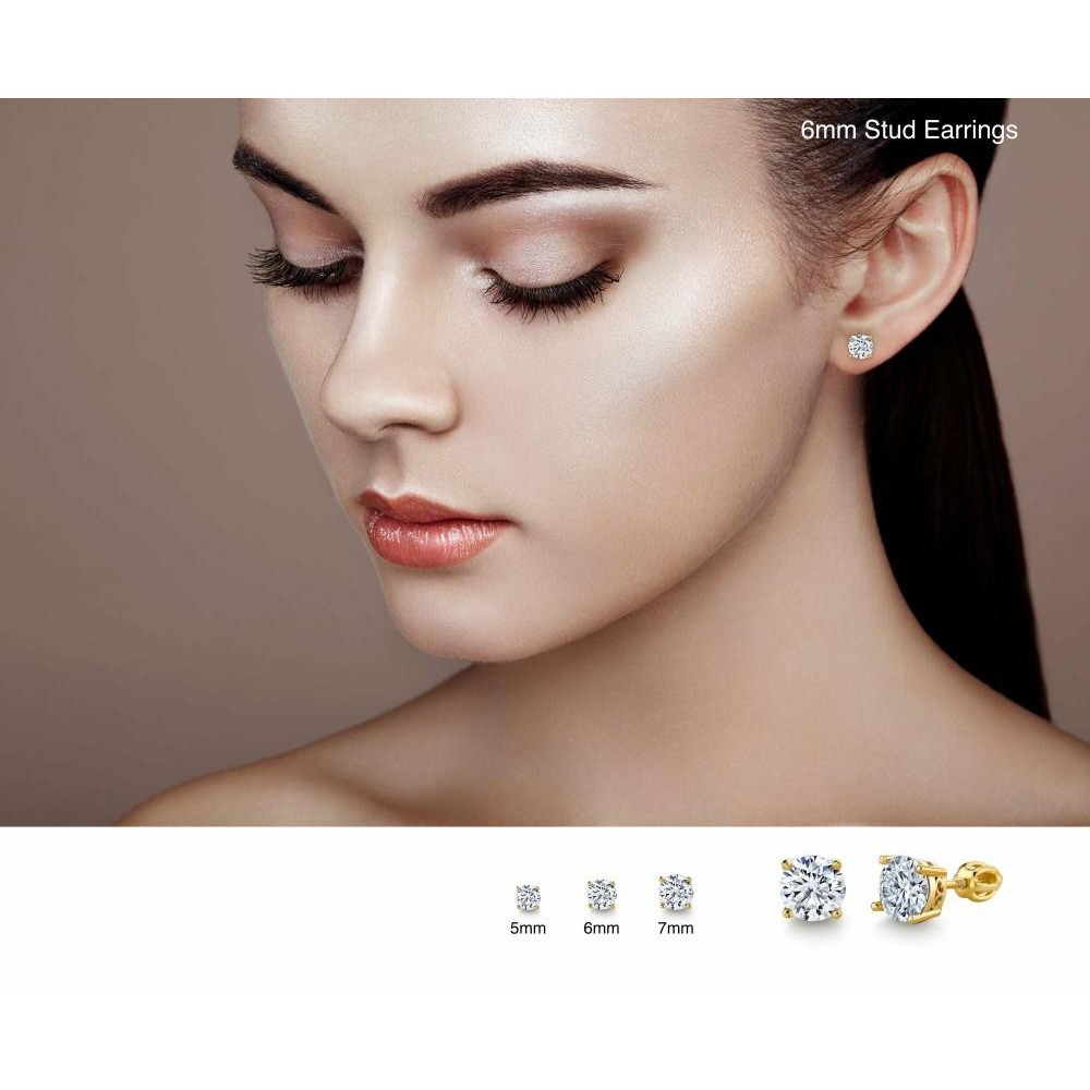 Earrings | 18K Gold Over Sterling Silver Round Brilliant Moissanite Screw Back Stud Earrings