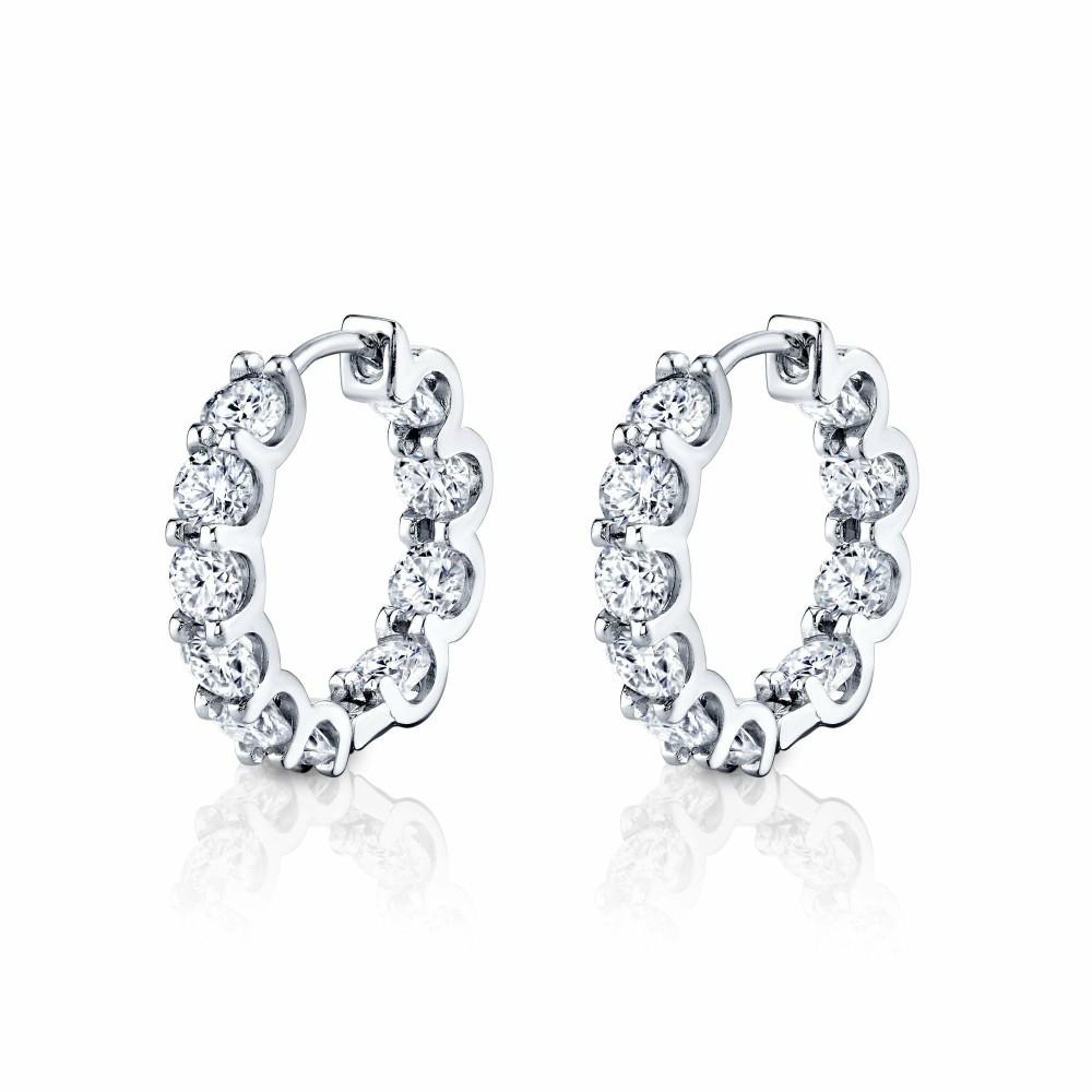 Earrings | 2 Carat TCW Moissanite Sterling Silver 925 Inside Outside Clip on Hoop Earrings