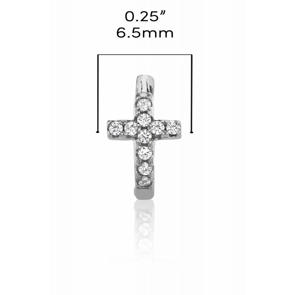 Earrings | 925 Sterling Silver Cross Goldtone Huggie Hoop Earrings Round CZ 6.5MM