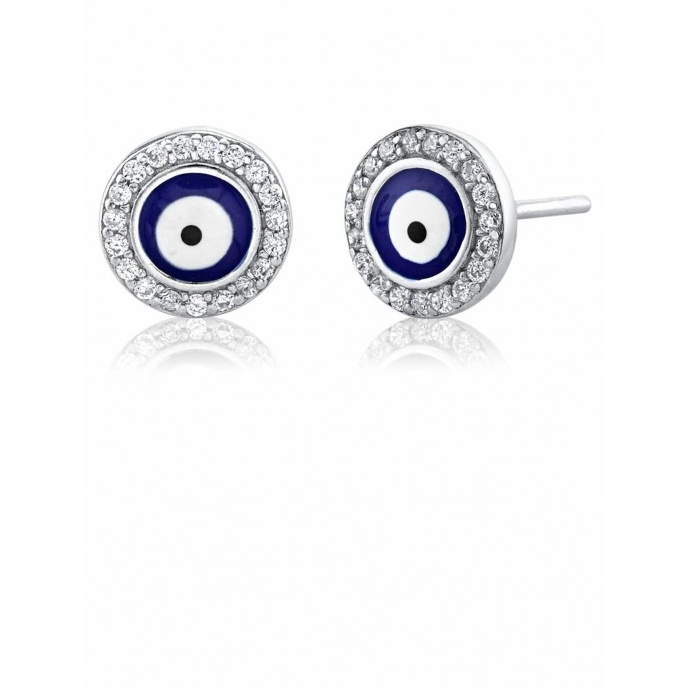 Earrings | 925 Sterling Silver Evil Eye Stud Earrings CZ Round-cut Cubic Zirconia