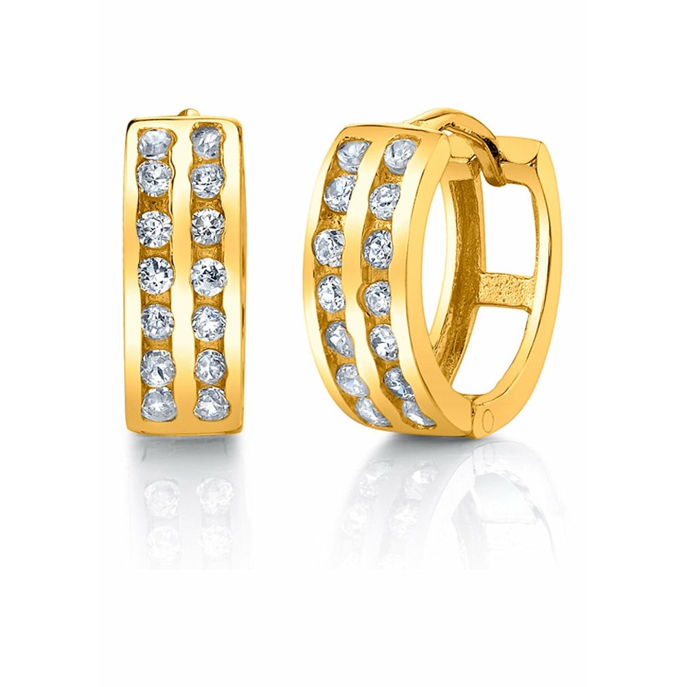 Elegant Pavé-Set Round CZ Huggie Hoop Earrings in 925 Sterling Silver with Goldtone