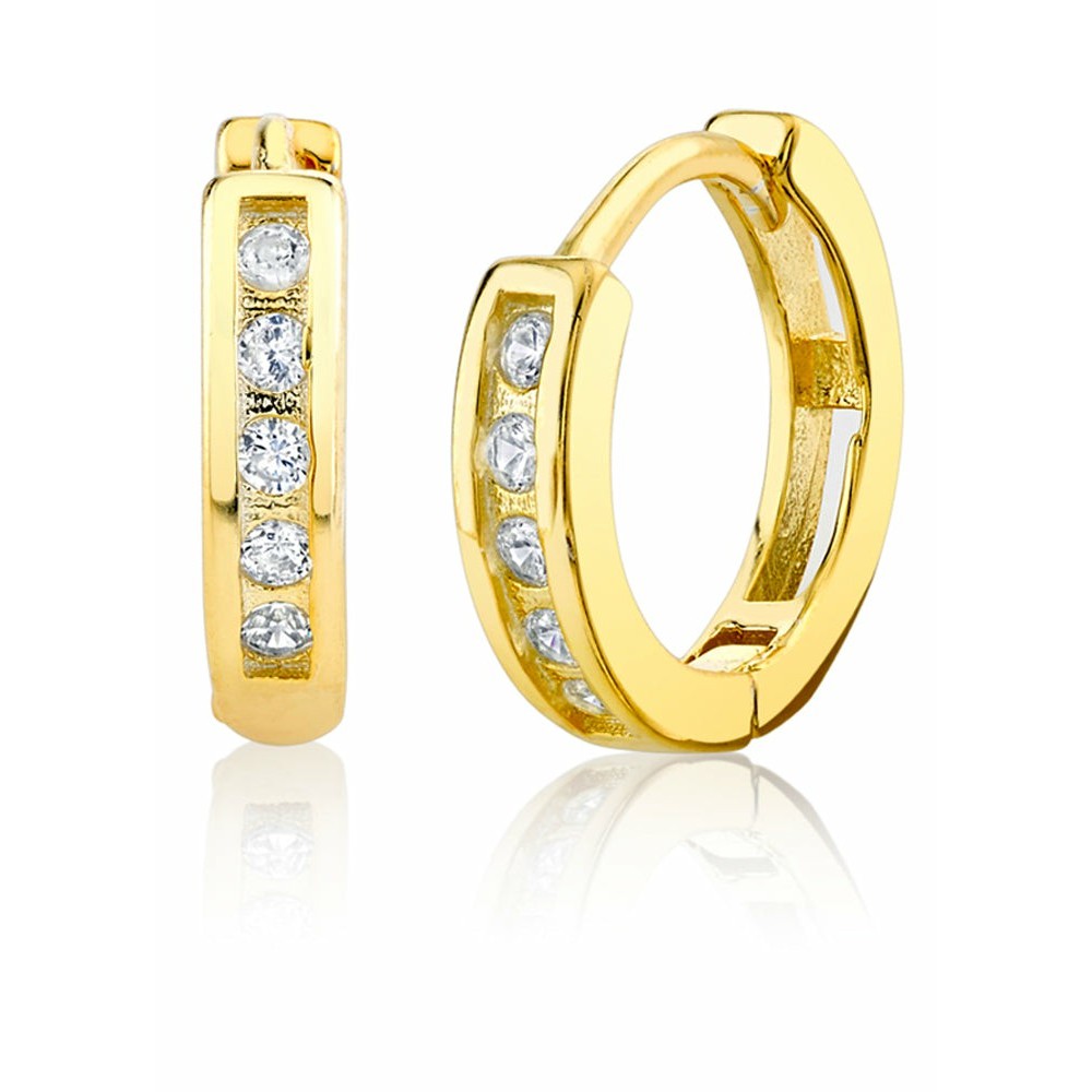 Earrings | 925 Sterling Silver Goldtone Huggie Hoop Earrings Pavé-Set Round CZ