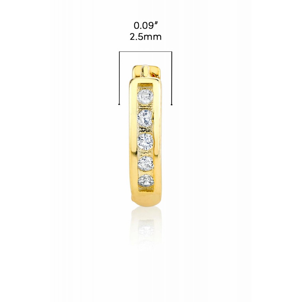 Earrings | 925 Sterling Silver Goldtone Huggie Hoop Earrings Pavé-Set Round CZ