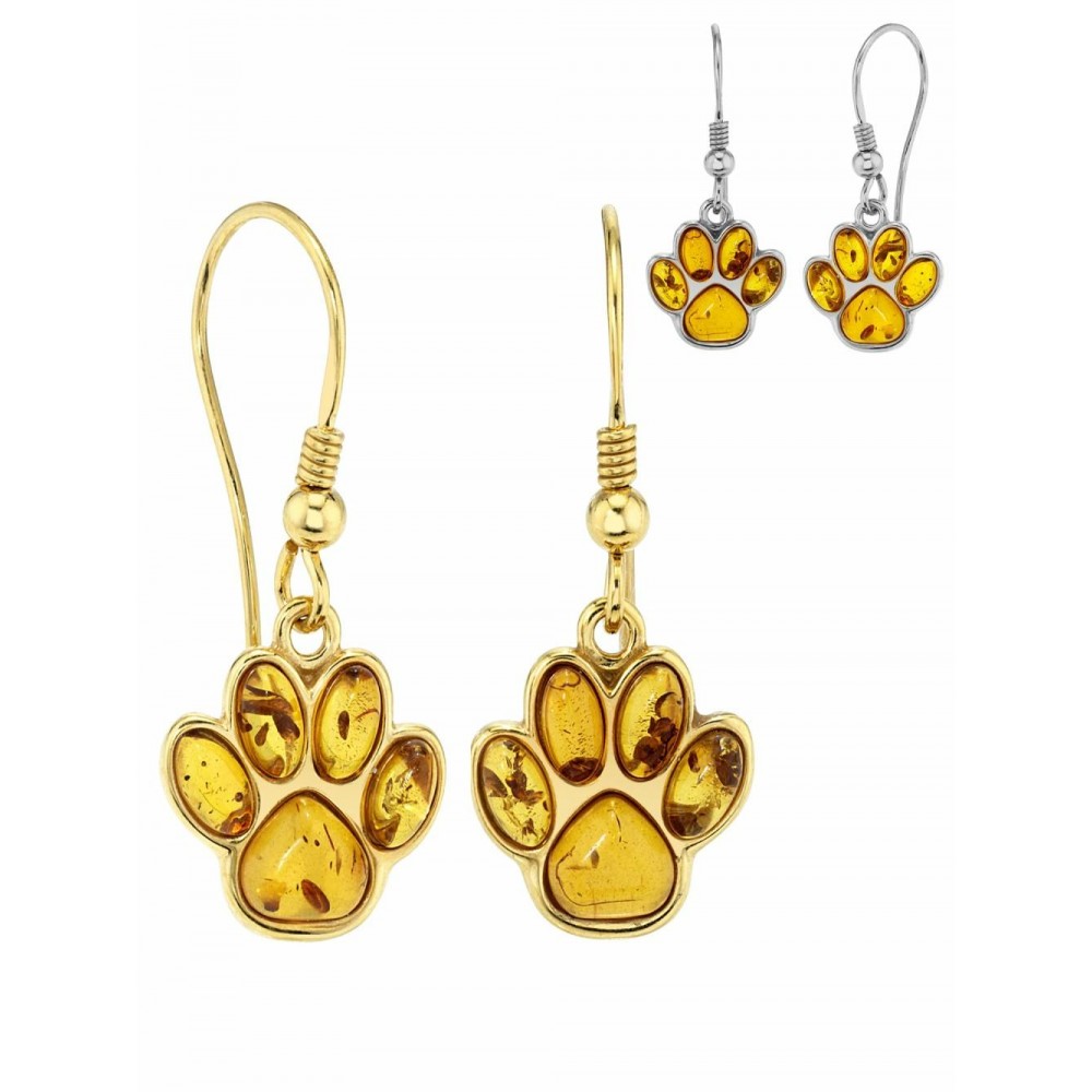 Earrings | Baltic Amber Dog Paw 14K Goldplated 925 Sterling Silver Drop Dangle Earrings