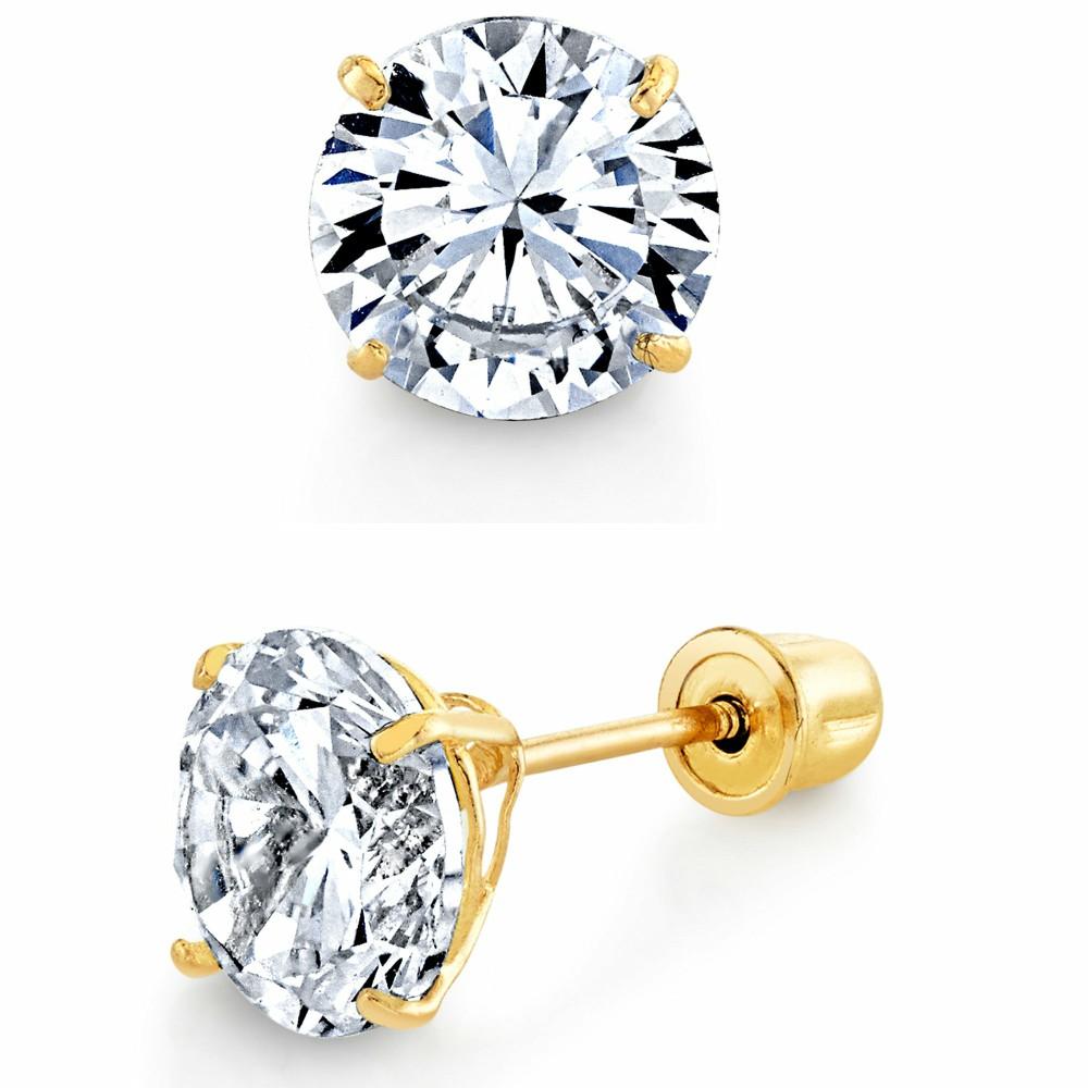 Earrings | Metal Masters 14K Solid Gold Round Brilliant-cut Moissanite Stud Earrings Screwback