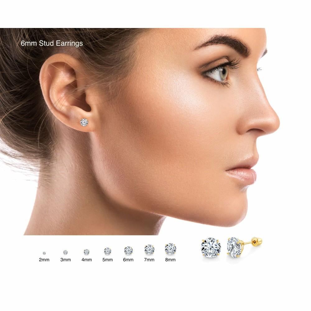 Earrings | Metal Masters 14K Solid Gold Round Brilliant-cut Moissanite Stud Earrings Screwback