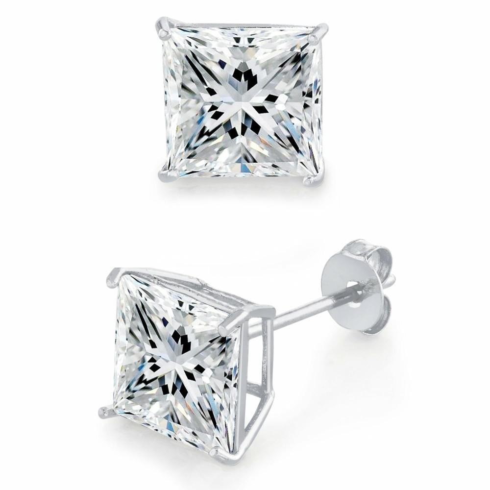 Earrings | Metal Masters Princess-cut Moissanite Stud Earrings 18K White Gold over Silver Butterfly Pushback