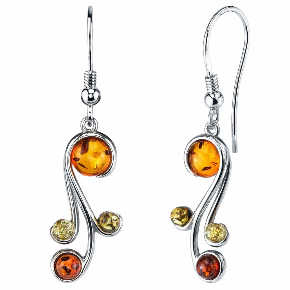 Earrings | Sterling Silver Baltic Amber Spiral Drop Dangle Earrings Multi-color