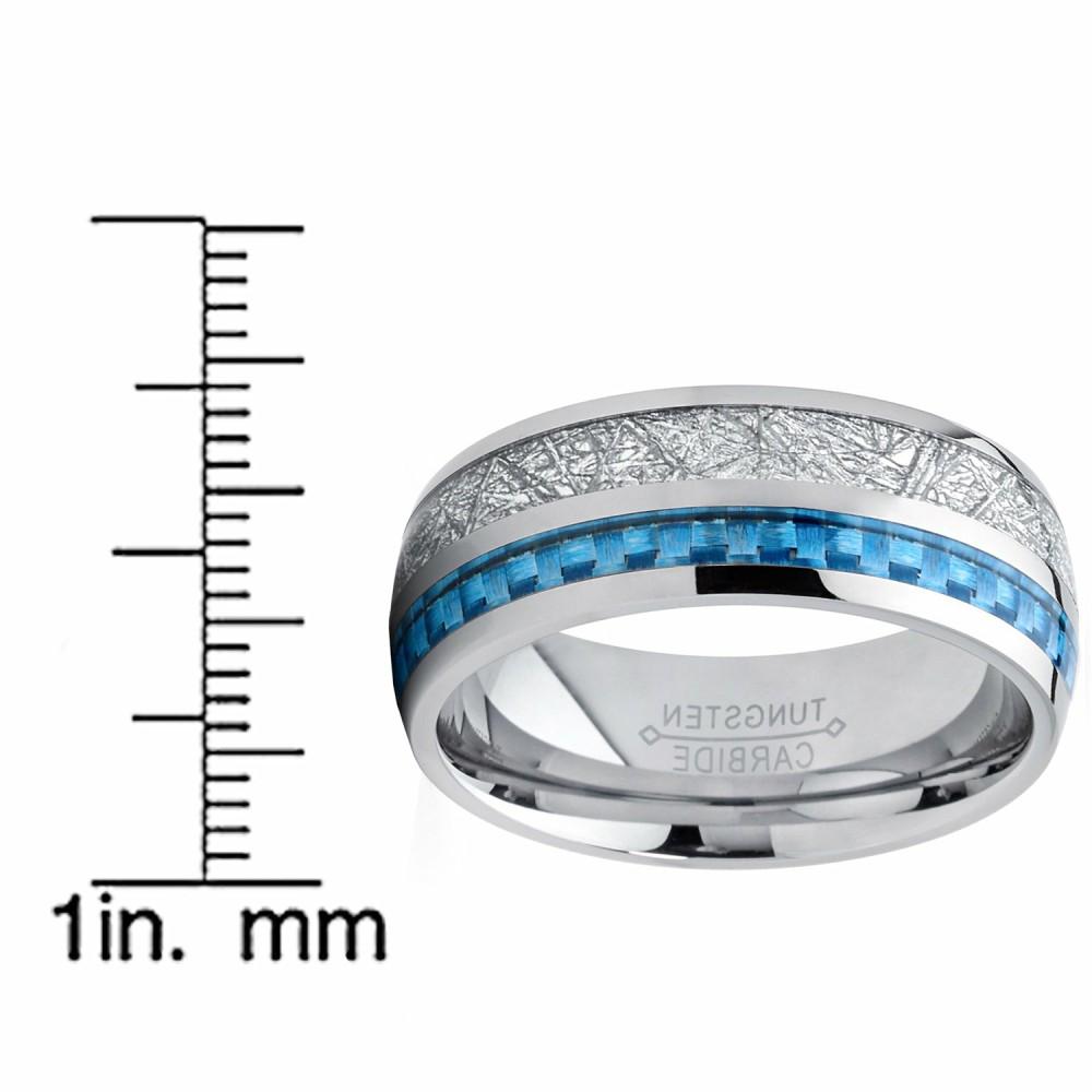 Mens Rings | 8mm Men's Tungsten Carbide Wedding Band Engagement Ring with Baby Blue Carbon Fiber and Imitated Meteorite, Comfort Fit