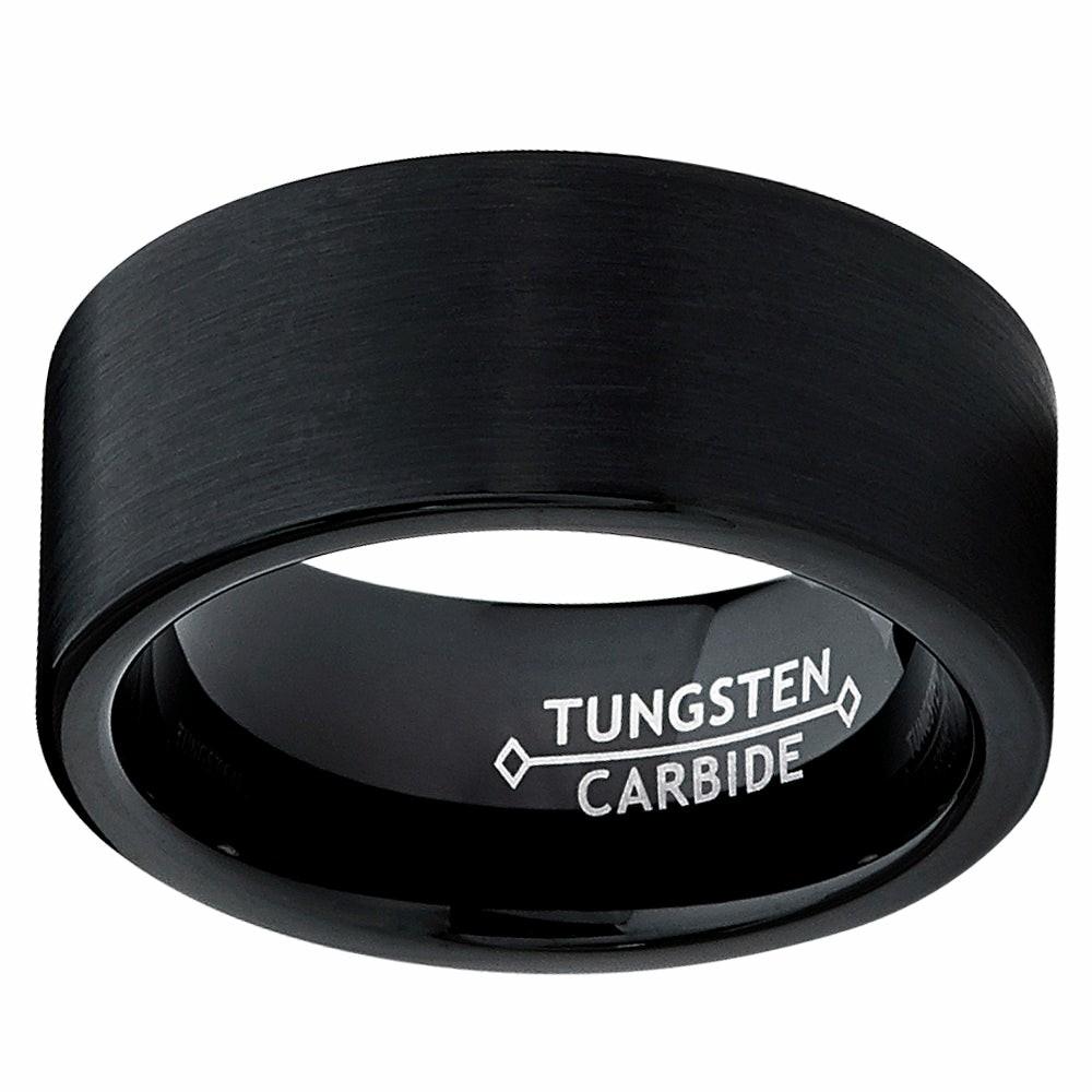 Mens Rings | 9MM Men's Black Brushed Tungsten Carbide Ring Wedding Band Sizes 6 to 15