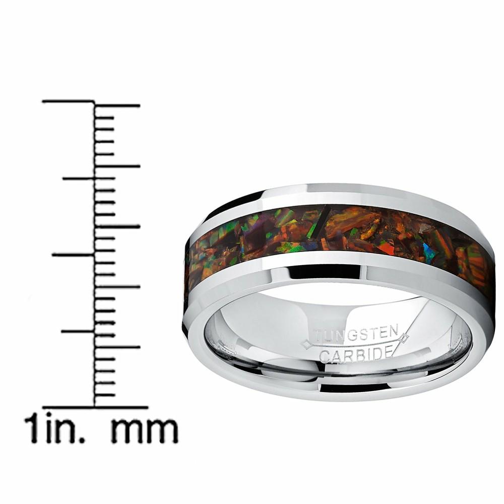 Mens Rings | Men's 8MM Tungsten Carbide Wedding Band Ring With Fire Red Simulated Opal Inlay 8MM