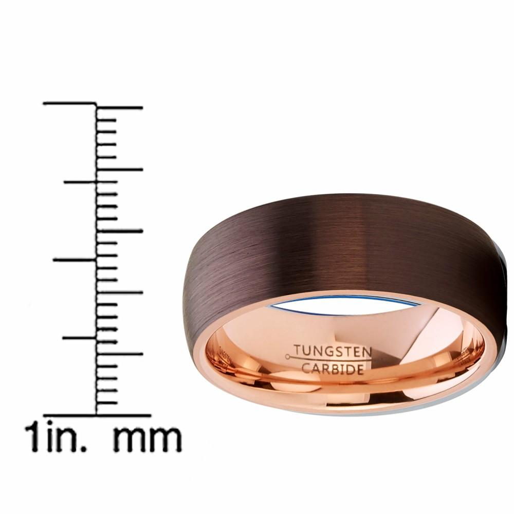 Mens Rings | Men's Chocolate Brown and Rose Tone Tungsten Carbide Wedding Band Ring, brushed dome Comfort Fit 8mm