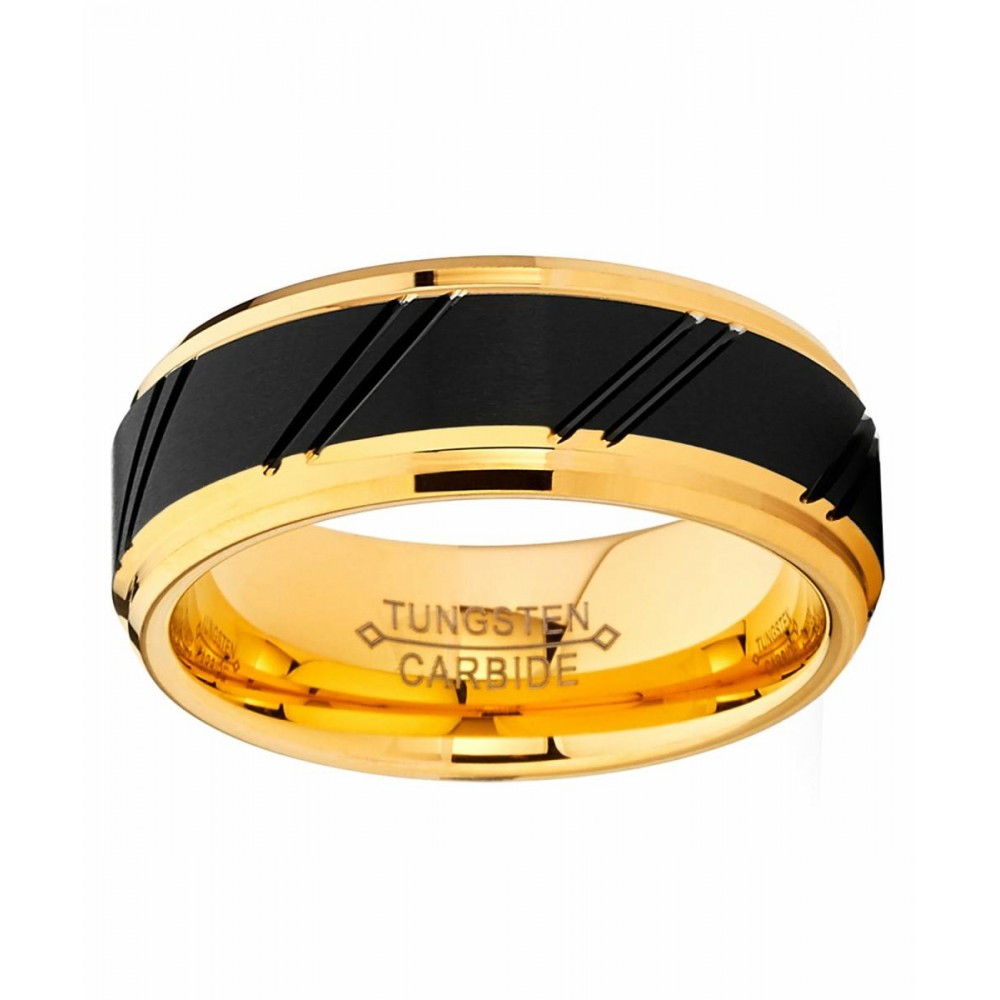 Mens Rings | Men's Duo Tungsten Carbide Wedding Band Black and Gold Tone Ring Comfort Fit 8mm