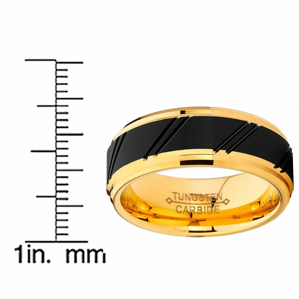 Mens Rings | Men's Duo Tungsten Carbide Wedding Band Black and Gold Tone Ring Comfort Fit 8mm