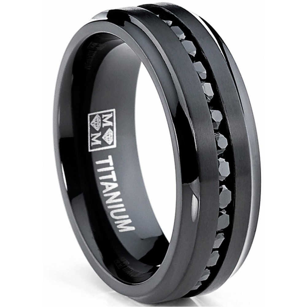 Mens Rings | Men's Titanium Engagement Ring Wedding Band Black Cubic Zirconia 8MM