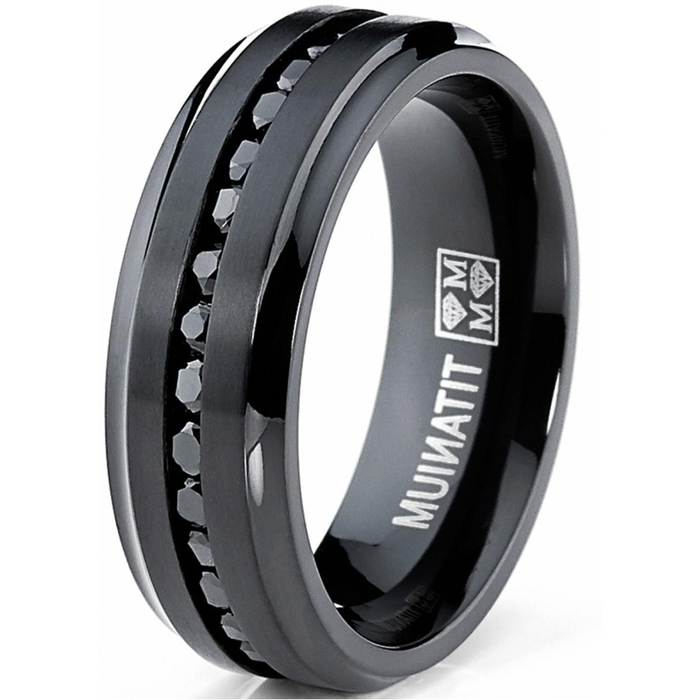 Mens Rings | Men's Titanium Engagement Ring Wedding Band Black Cubic Zirconia 8MM