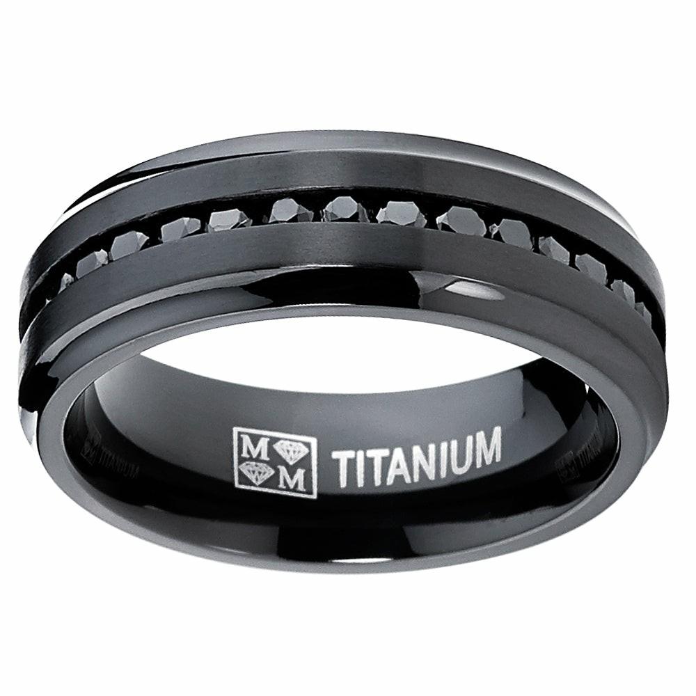 Mens Rings | Men's Titanium Engagement Ring Wedding Band Black Cubic Zirconia 8MM