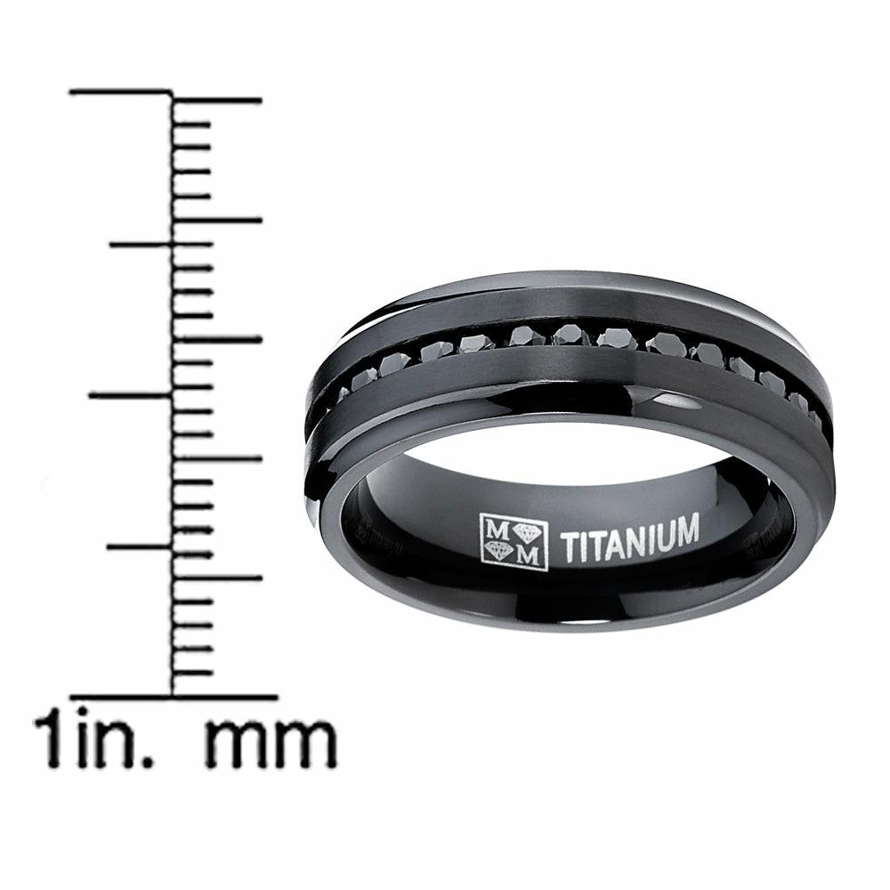 Mens Rings | Men's Titanium Engagement Ring Wedding Band Black Cubic Zirconia 8MM