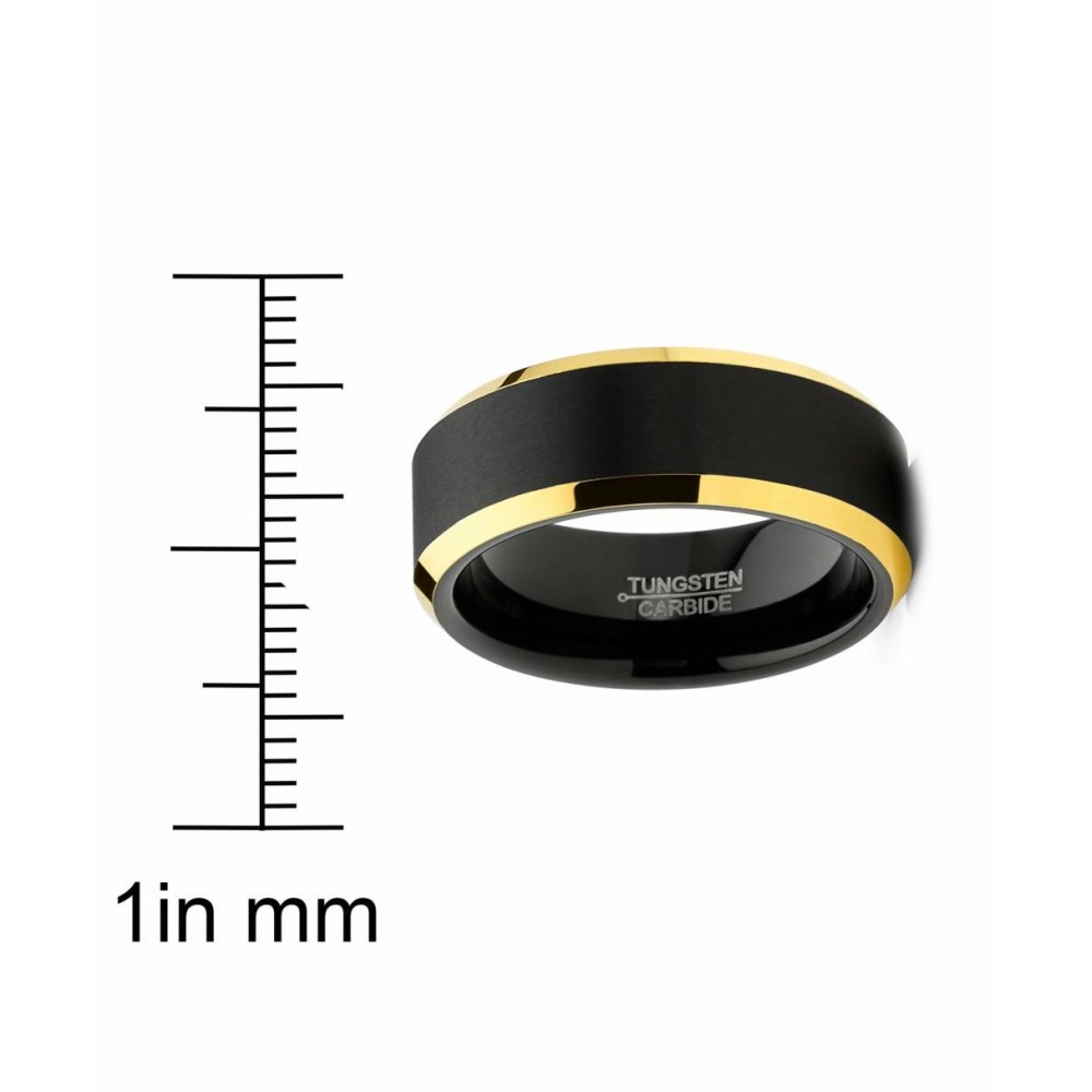 Mens Rings | Mens Tungsten Ring Black Goldtone Wedding Band Beveled Edges Comfort-fit 8MM