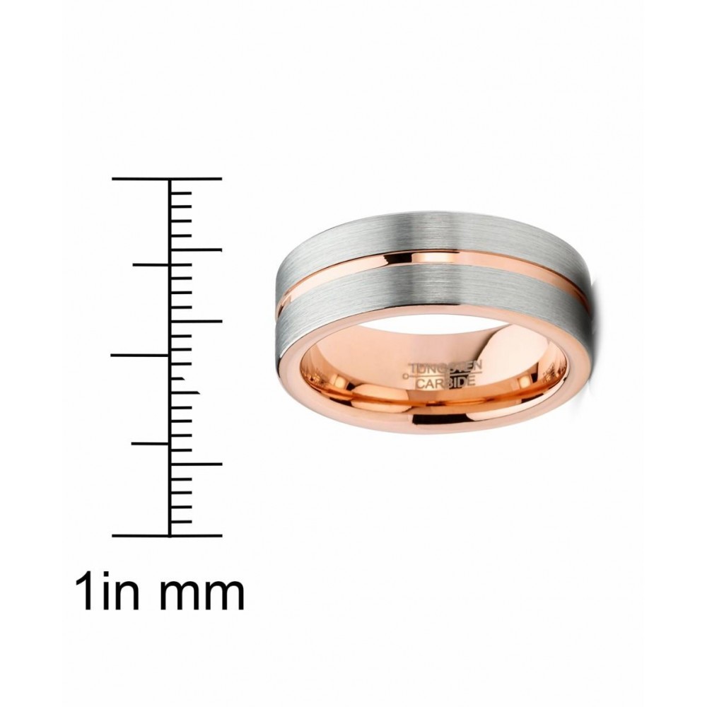 Mens Rings | Mens Tungsten Ring Rose Goldtone Wedding Band Grooved Comfort-fit 8MM