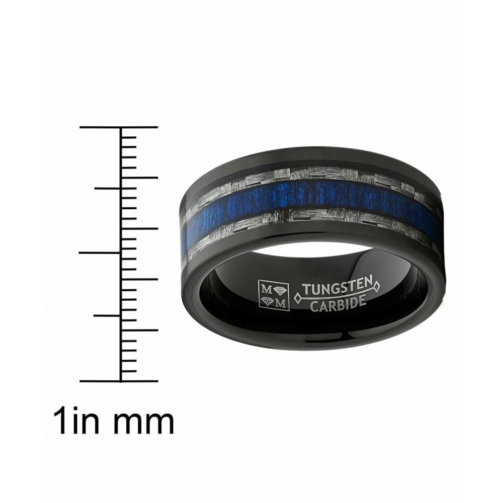 Mens Rings | Mens Tungsten Wedding Band Ring Carbon Fiber Blue Wood Inlay 9MM Comfort-Fit