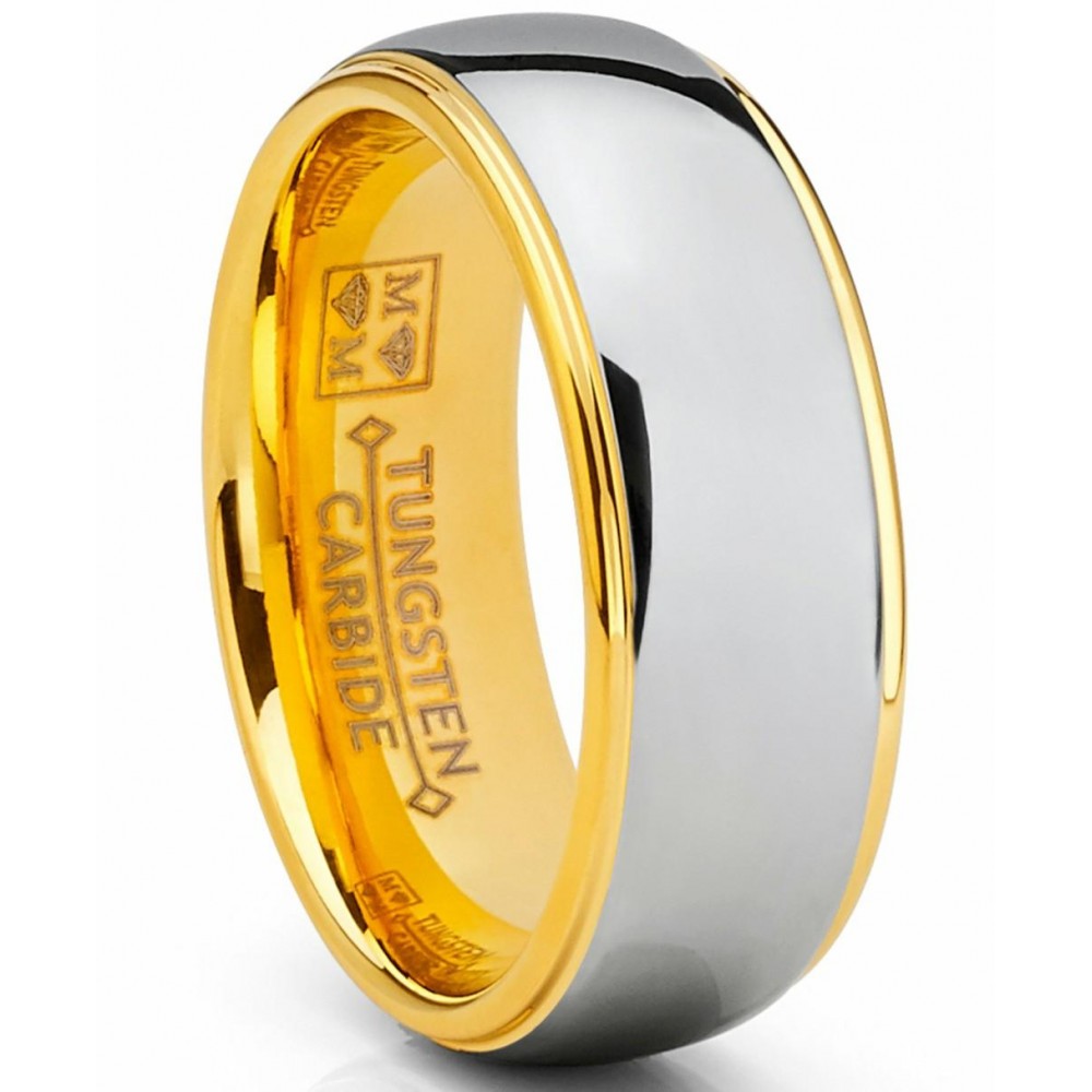 Mens Rings | Tungsten Carbide Dome Goldtone Band Comfort Fit Engagement Ring 8mm