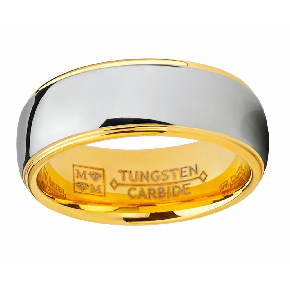 Mens Rings | Tungsten Carbide Dome Goldtone Band Comfort Fit Engagement Ring 8mm