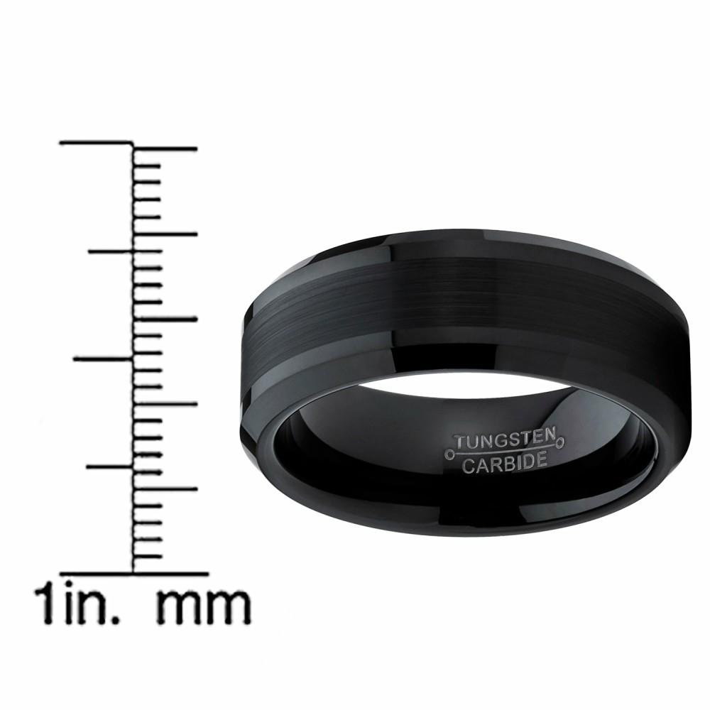 Mens Rings | Tungsten Carbide Men's Black Brushed Center Wedding Band Engagement Ring, 8 mm Comfort Fit