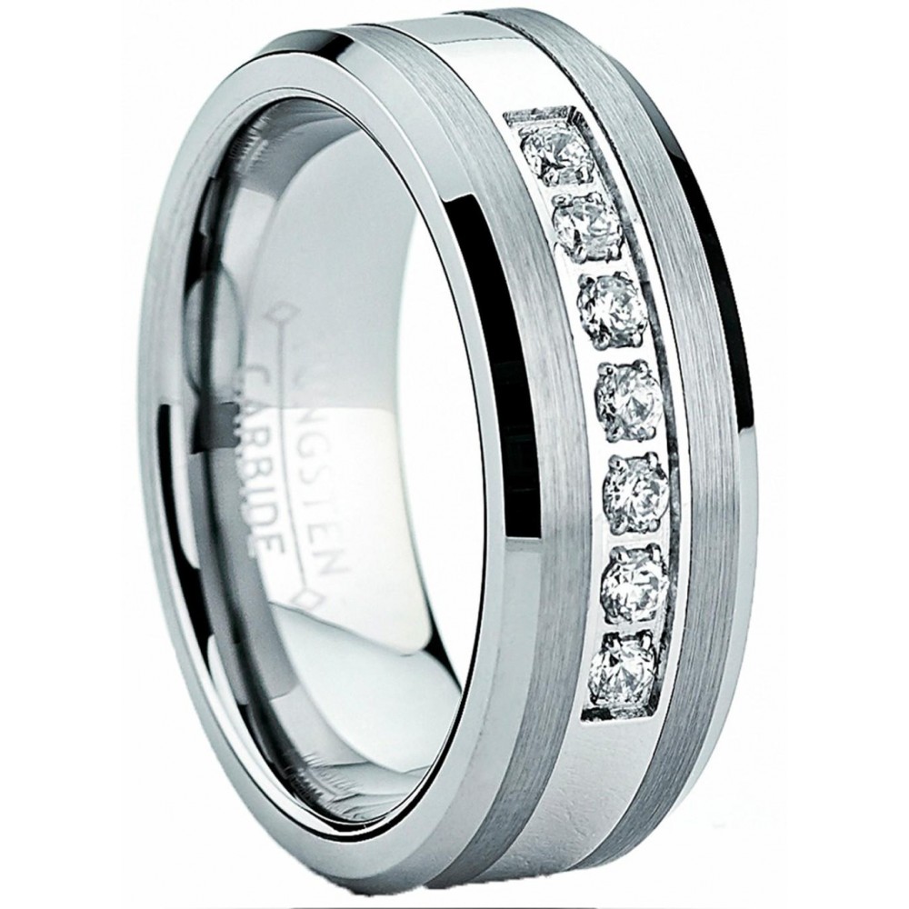 Mens Rings | Tungsten Carbide Men's Engagement Wedding Band Ring with Center,Cubic Zirconia 8mm, Sizes 7 to 13