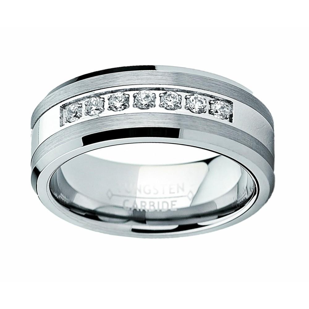 Mens Rings | Tungsten Carbide Men's Engagement Wedding Band Ring with Center,Cubic Zirconia 8mm, Sizes 7 to 13