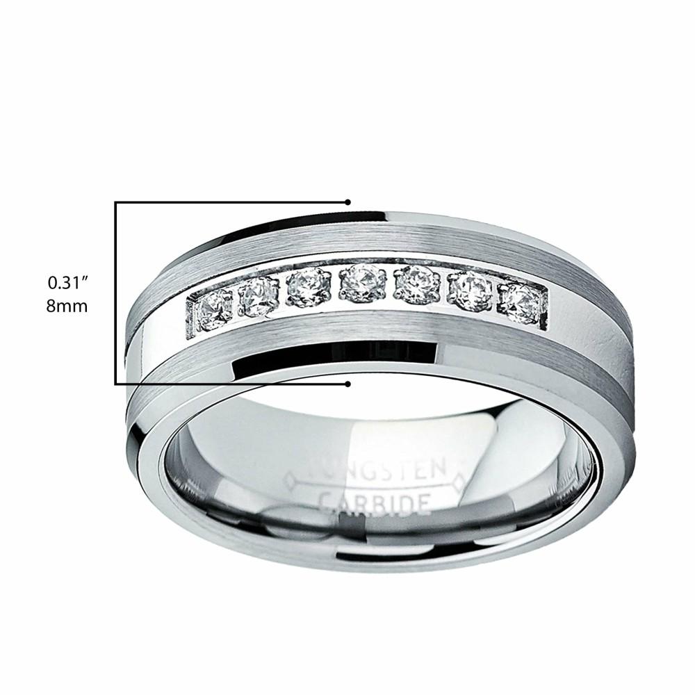 Mens Rings | Tungsten Carbide Men's Engagement Wedding Band Ring with Center,Cubic Zirconia 8mm, Sizes 7 to 13