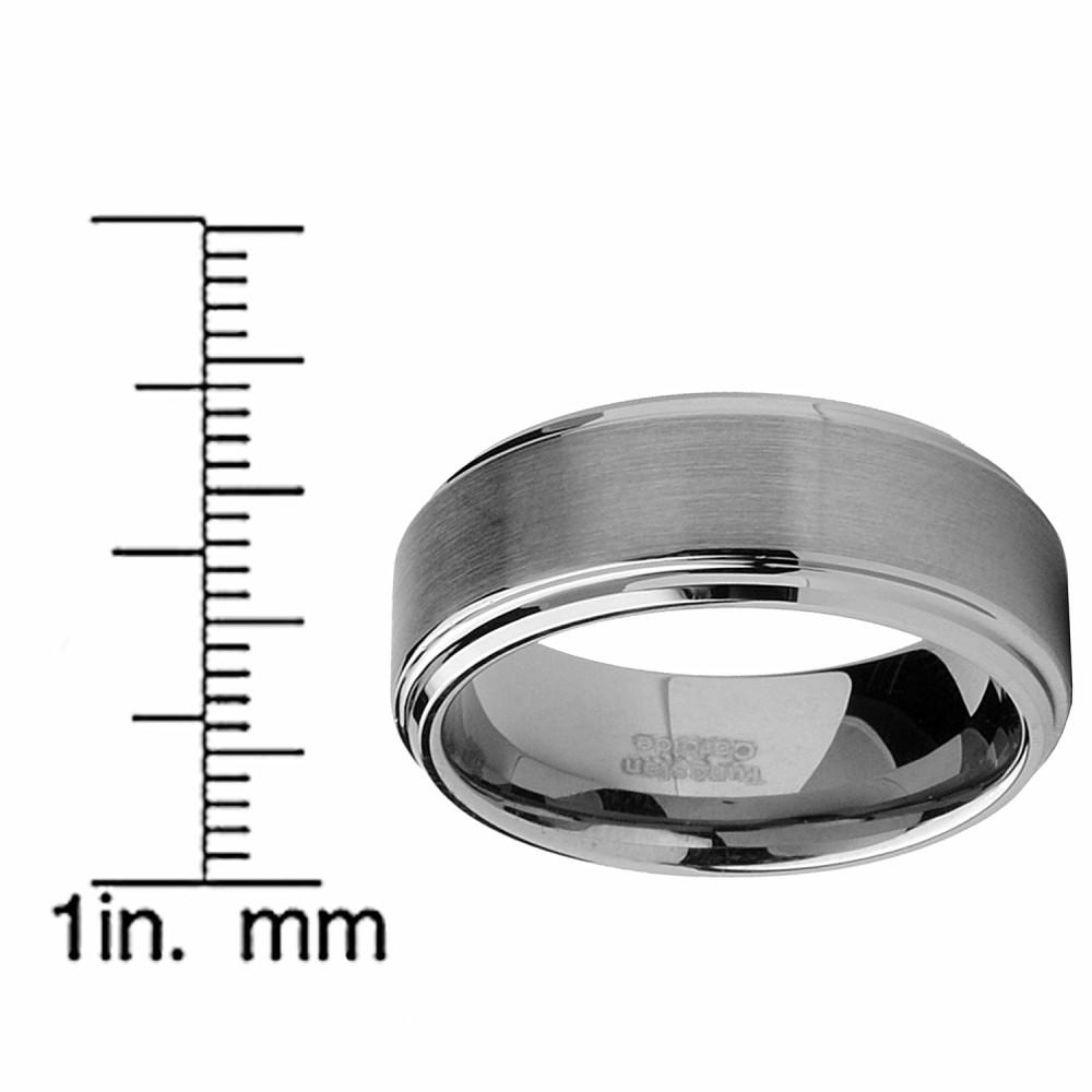 Mens Rings | Tungsten Men's Wedding Band 8MM Brushed Finish High-Polish Silvertone Comfort-Fit Beveled Edges