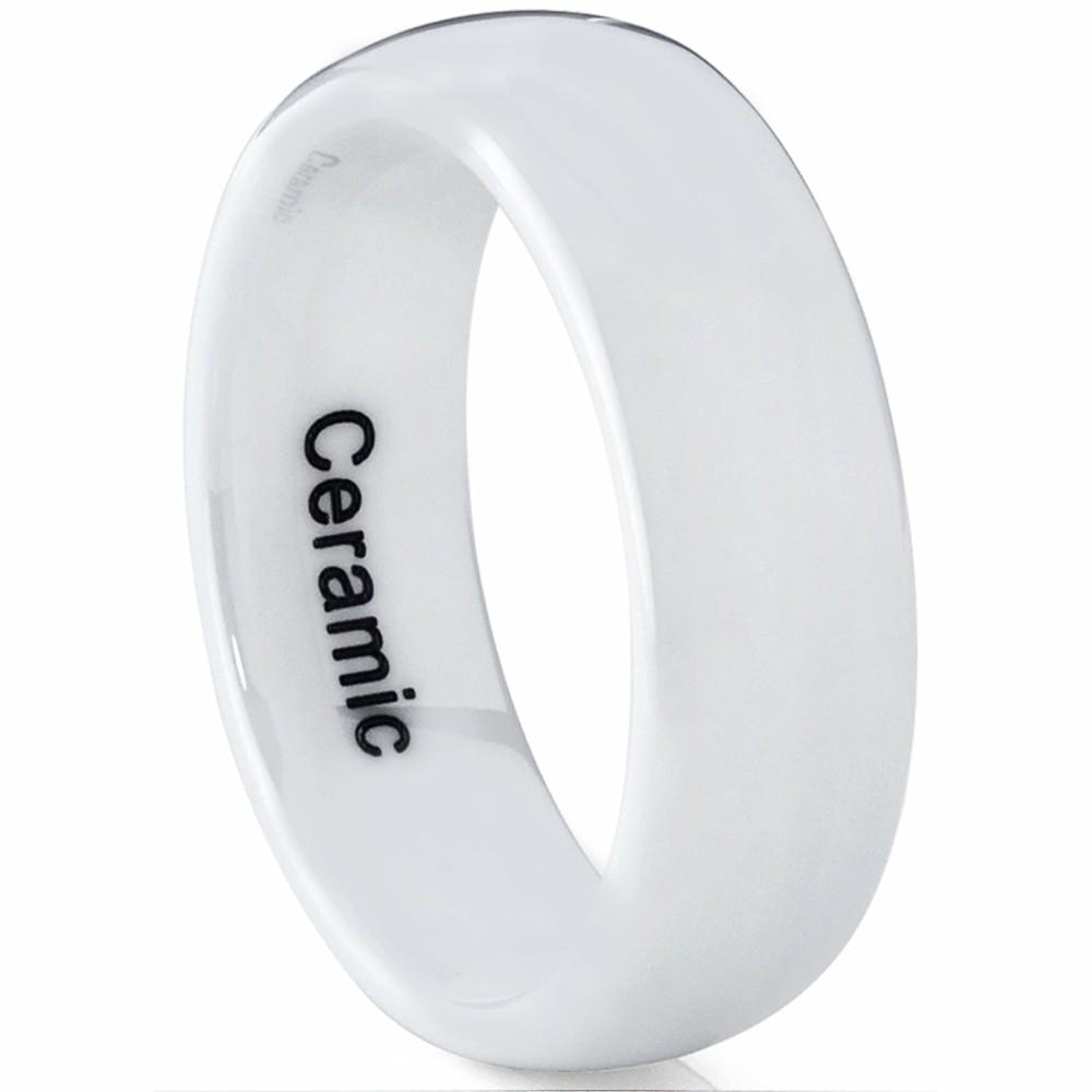 Mens Rings | White Dome Ceramic Men's Wedding Band Engagement Ring 7mm