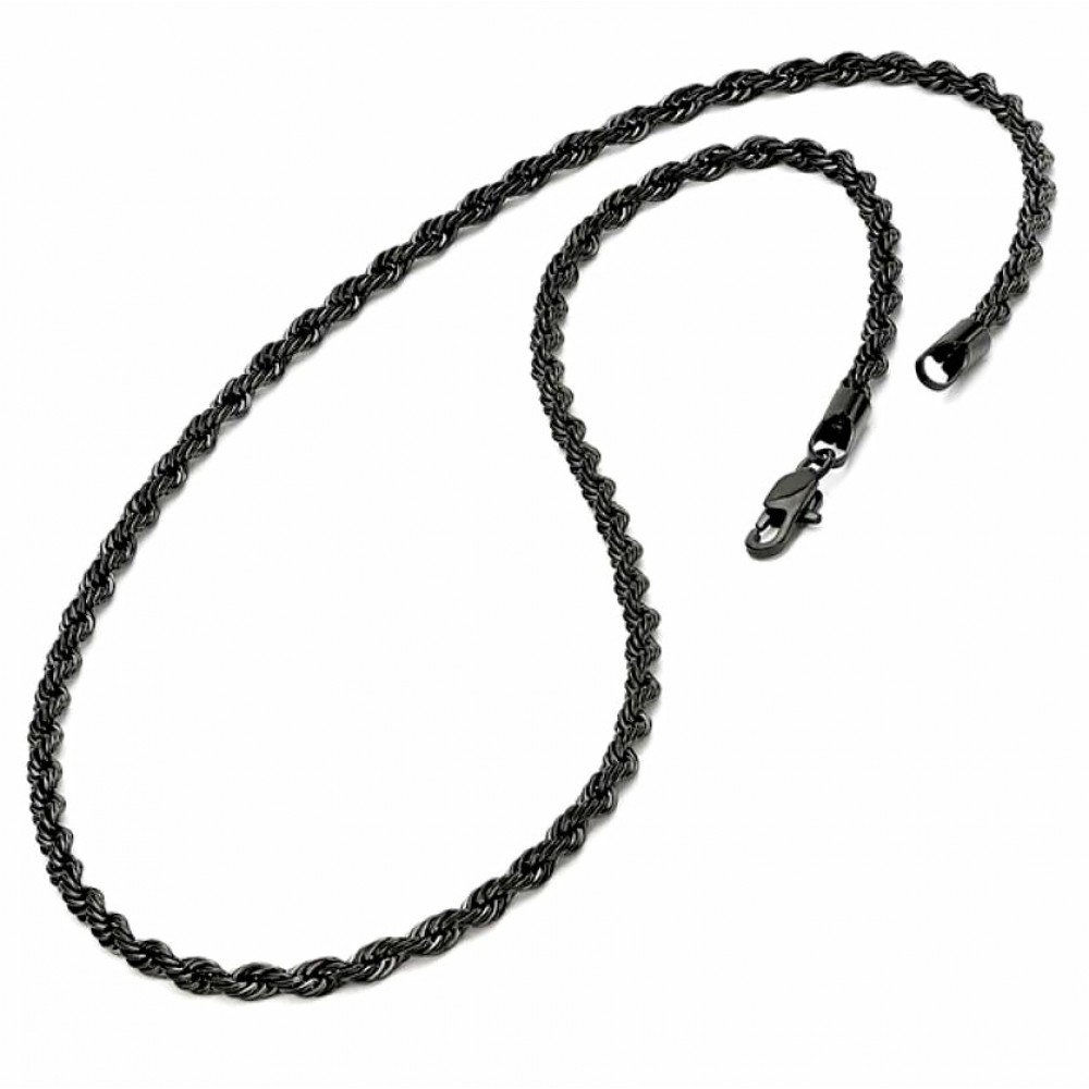 Necklaces | Black Plated Stainless Steel Men's Rope Chain Necklace 4MM 24 Lobster Lock