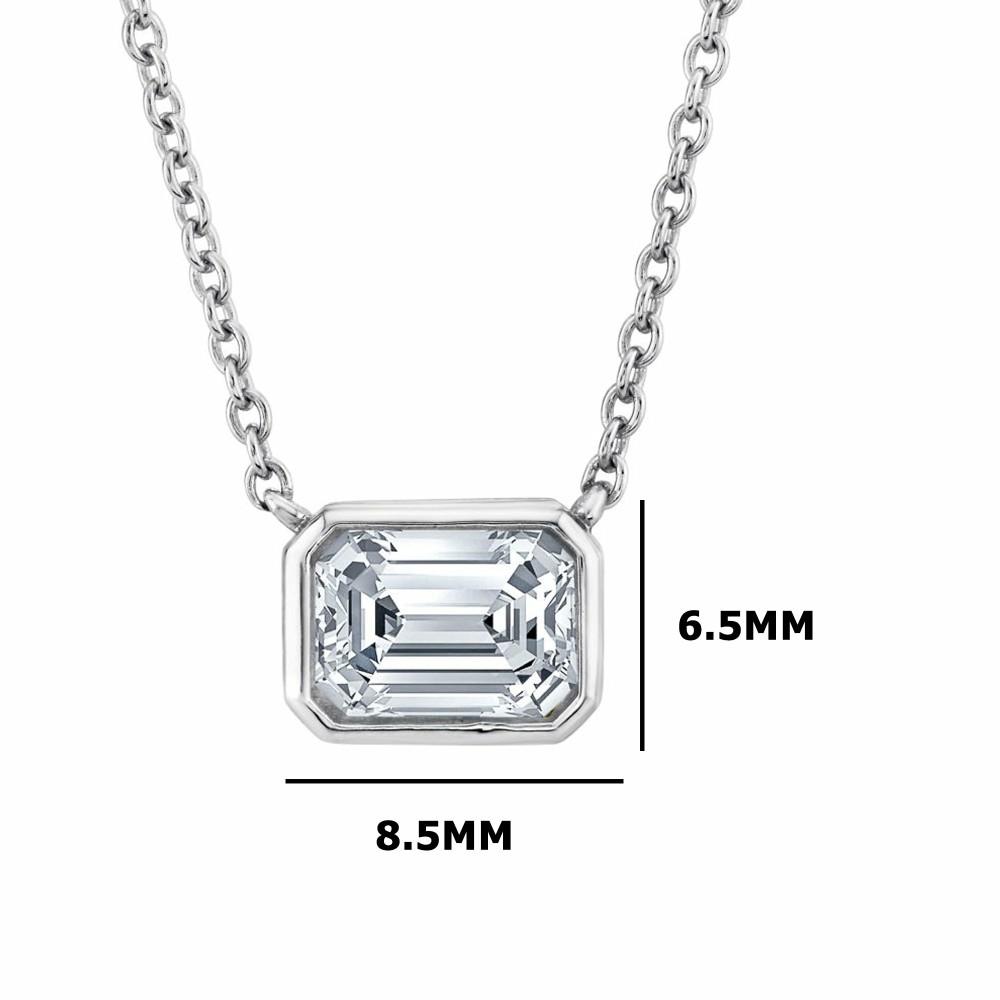 Pendants | 1 Ct. Moissanite Emerald-cut East West Pendant Necklace 18K White Gold on Silver Adjustable Chain