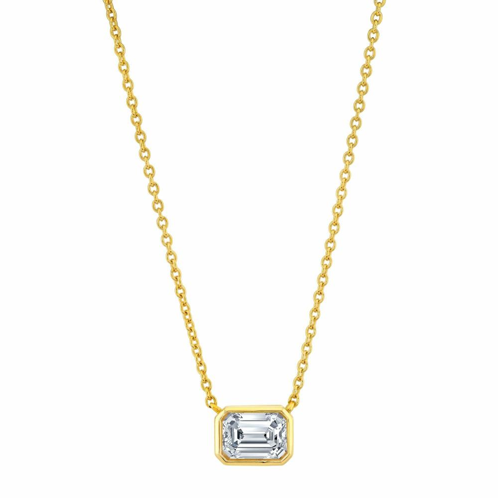 Pendants | 1 Ct. Moissanite Emerald East West Pendant Necklace 18K Gold on Silver Adjustable Chain