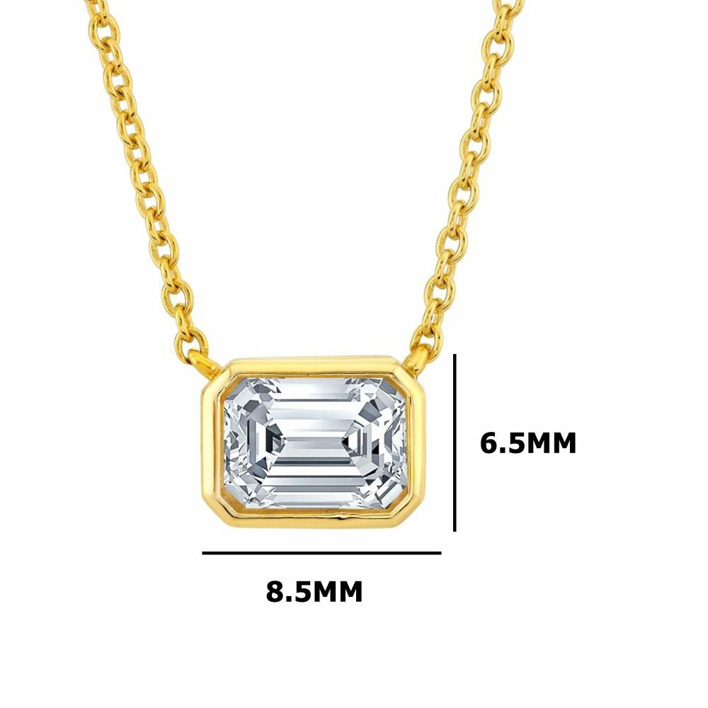 Pendants | 1 Ct. Moissanite Emerald East West Pendant Necklace 18K Gold on Silver Adjustable Chain