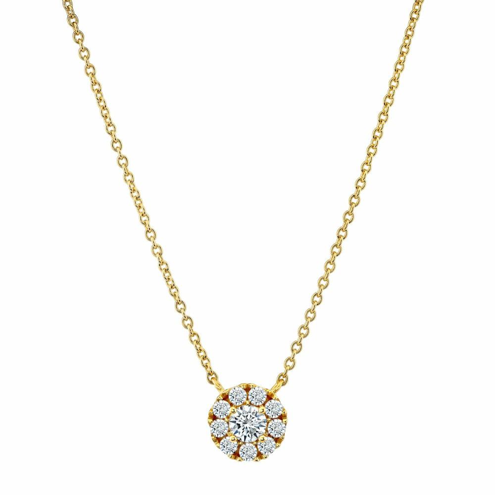 Pendants | .50 Carat Round-Cut Real Moissanite Halo Pendant Necklace in 18K Yellow Gold Over Silver 16-18